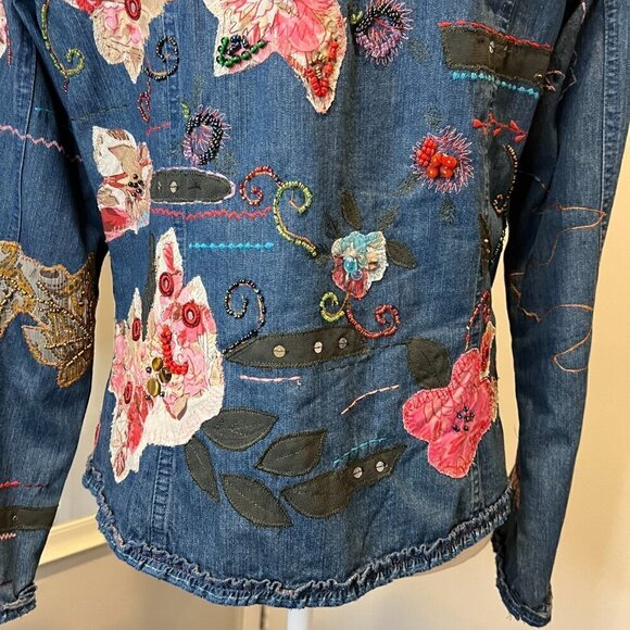 Chico's Beaded & Sequined Patchwork Denim Jacket, Size 0 (US Small/4) - Picture 10 of 15